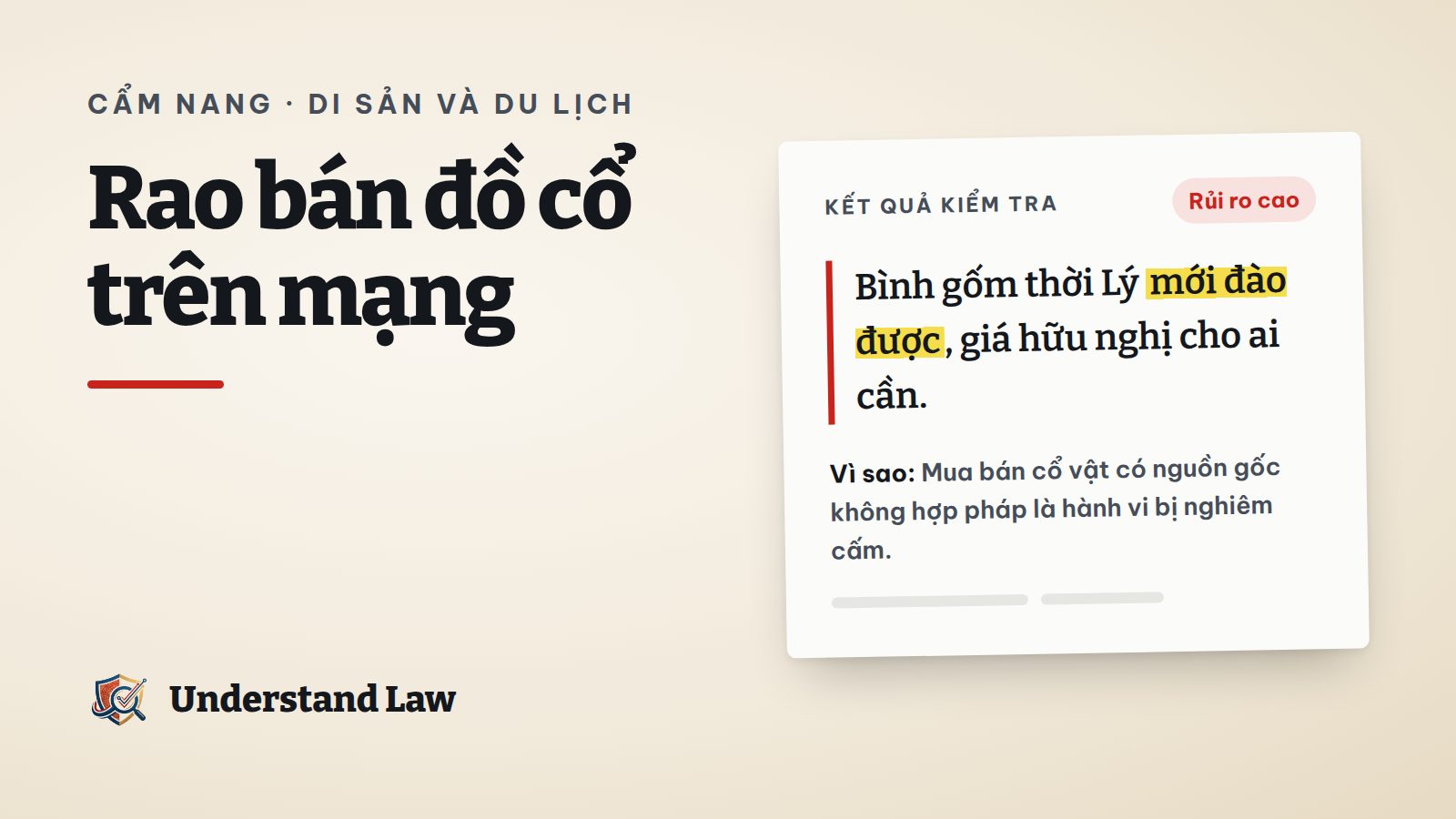 Kết quả kiểm tra rủi ro cao cho bài rao bán bình gốm cổ mới đào được