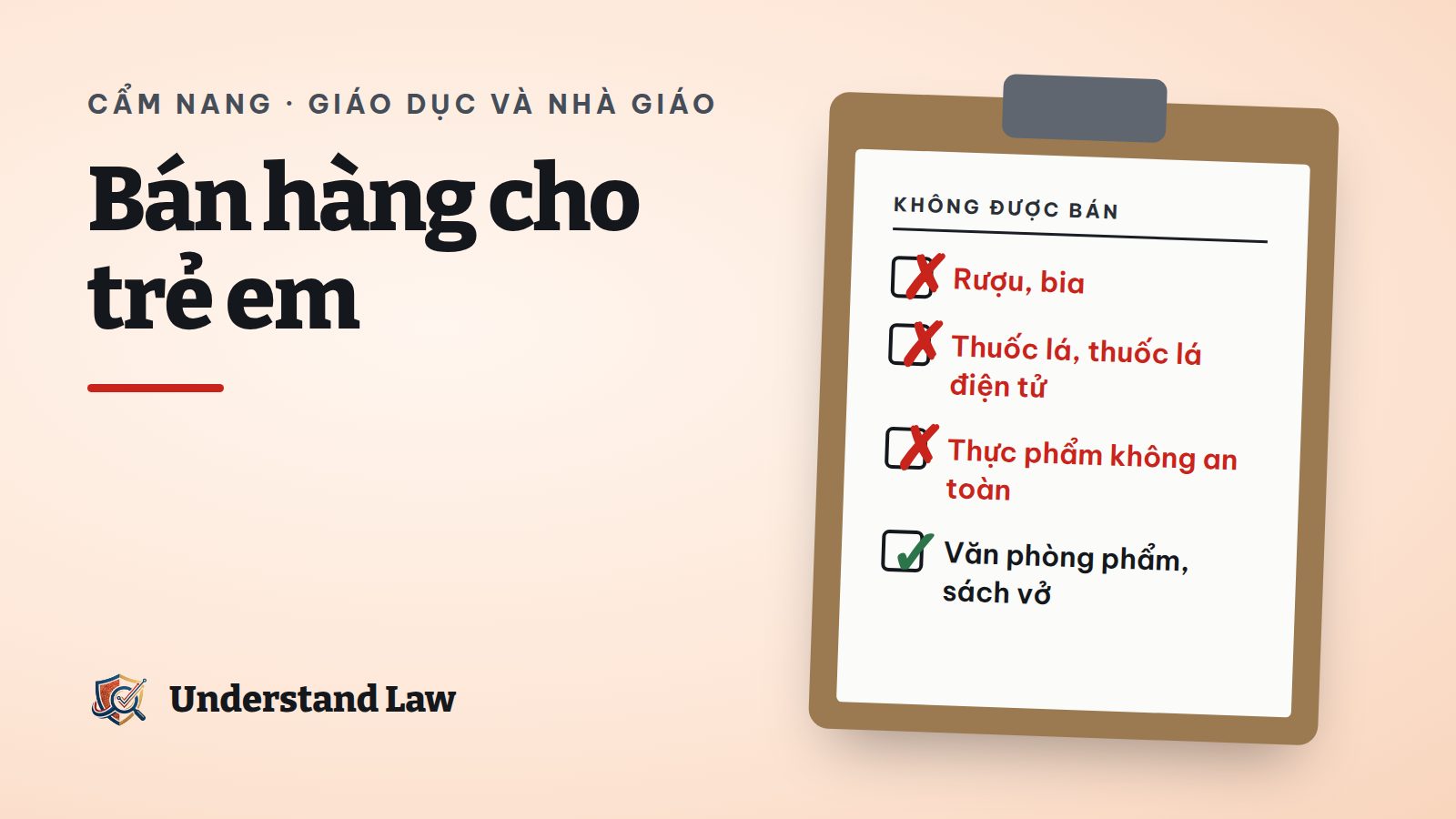Quầy tạp hóa có biển không bán thuốc lá, rượu bia cho trẻ em