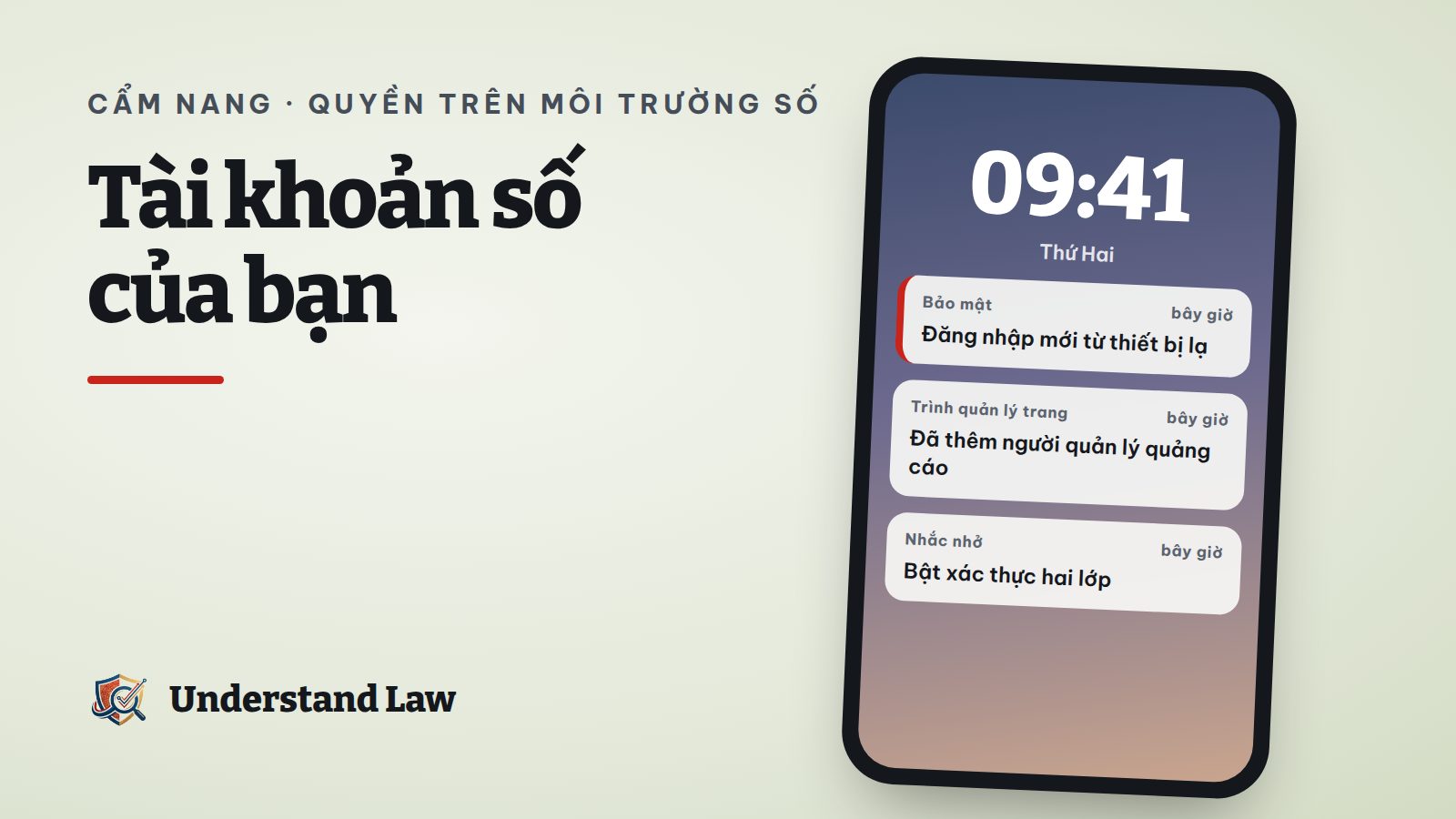 Màn hình khóa điện thoại với cảnh báo đăng nhập lạ và lời nhắc bật xác thực hai lớp