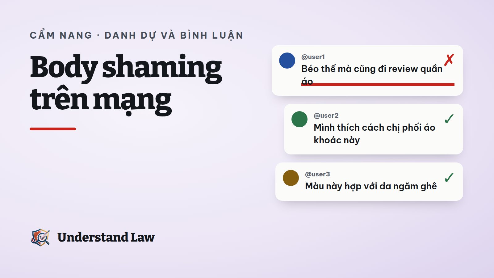 Chuỗi bình luận dưới video với một bình luận chê ngoại hình bị gạch đỏ