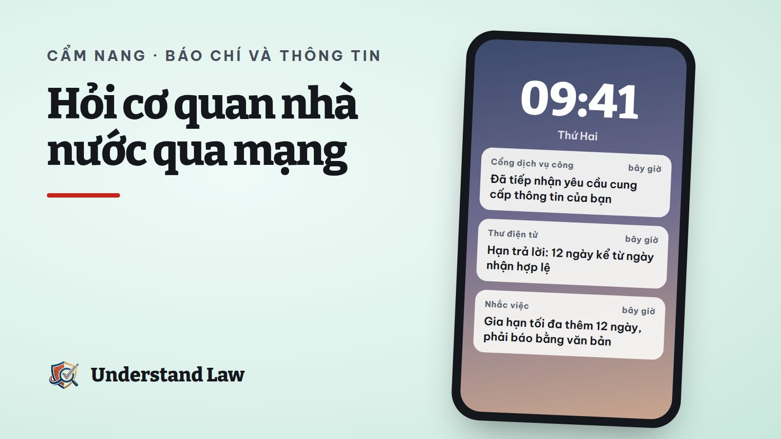 Màn hình điện thoại với thông báo đã nhận yêu cầu cung cấp thông tin qua Cổng dịch vụ công