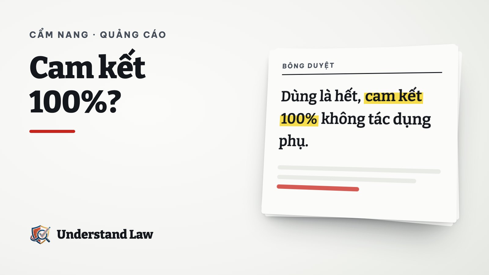 Tờ bông duyệt với câu quảng cáo có cụm cam kết 100% bị bút đỏ đánh dấu