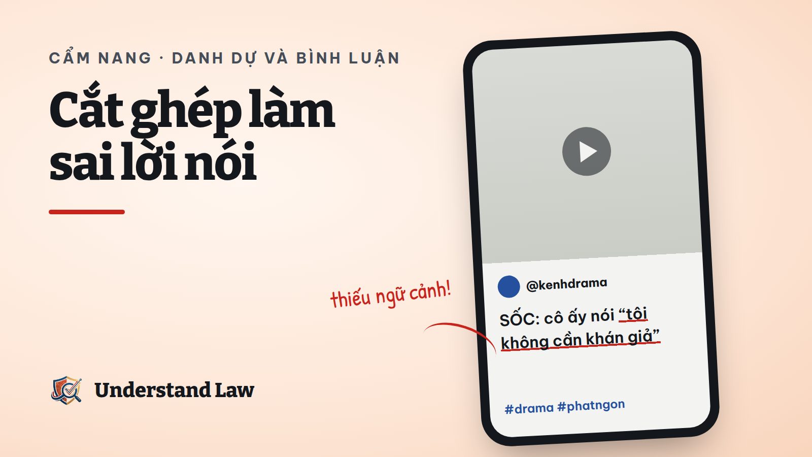 Khung điện thoại phát video với phụ đề bị cắt ghép và ghi chú thiếu ngữ cảnh