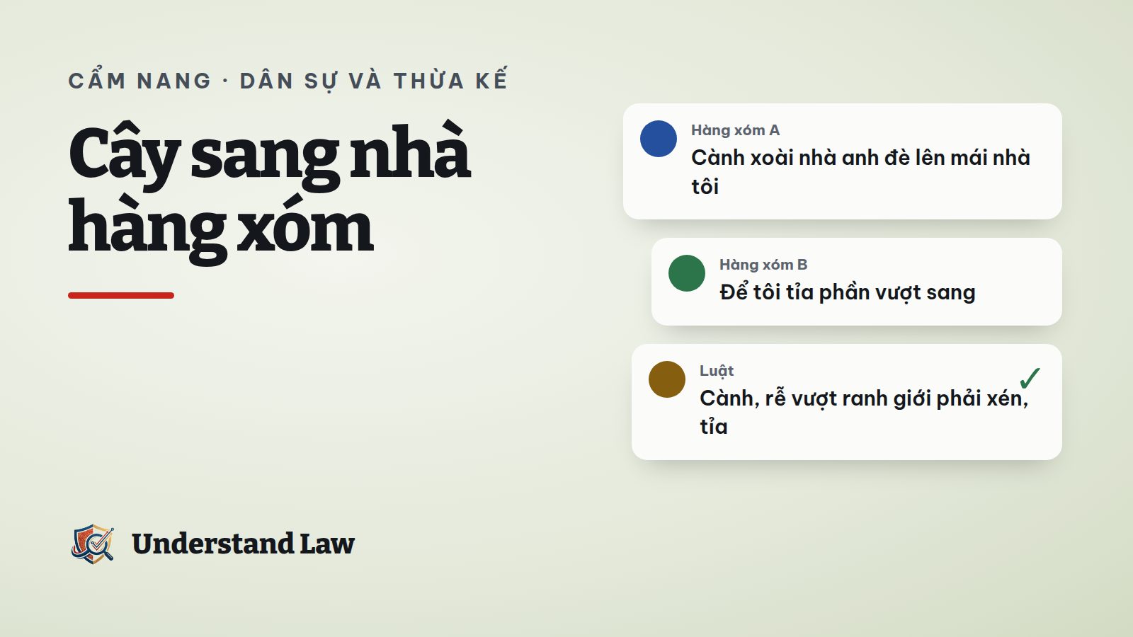 Cành cây vươn qua hàng rào giữa hai ngôi nhà