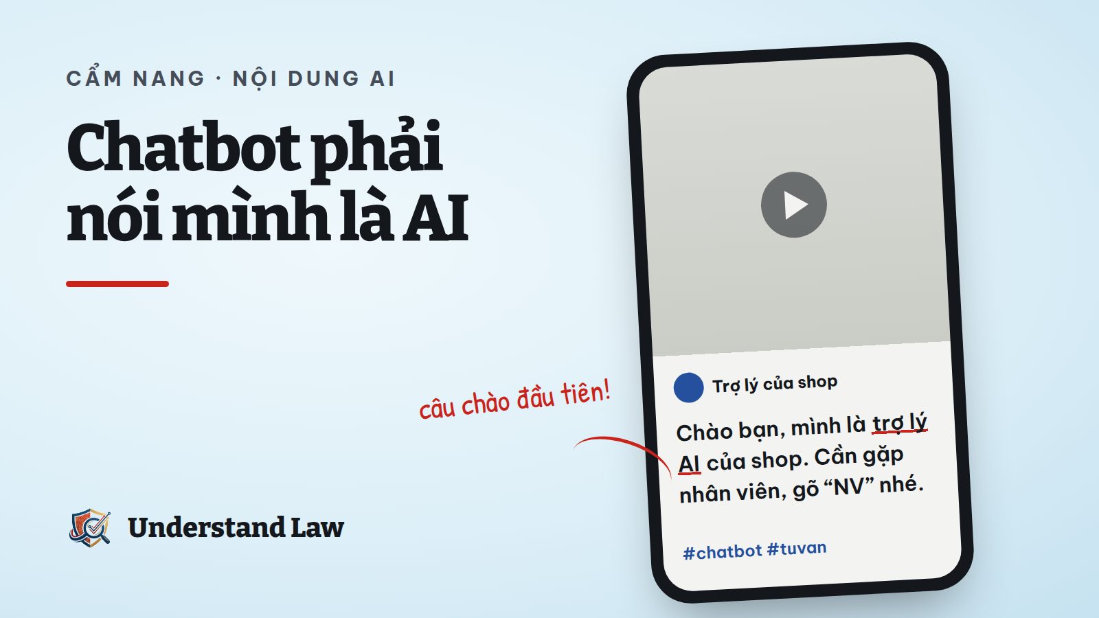 Màn hình điện thoại với tin nhắn chatbot tự giới thiệu là trợ lý AI