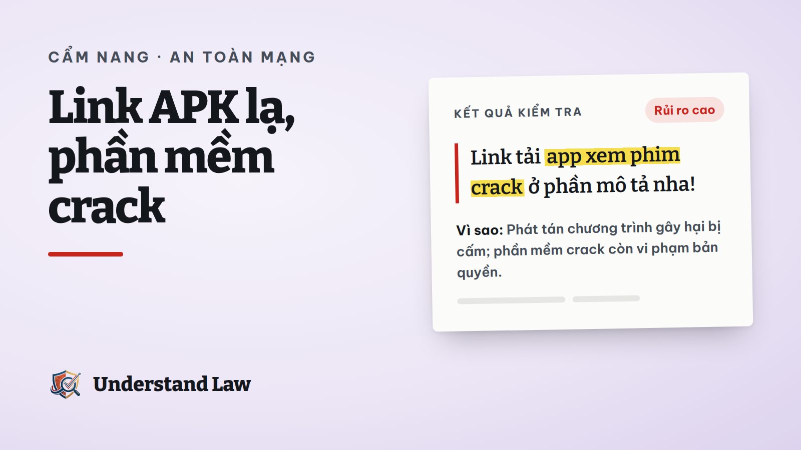 Kết quả kiểm tra rủi ro cao cho mô tả video gắn link tải ứng dụng crack