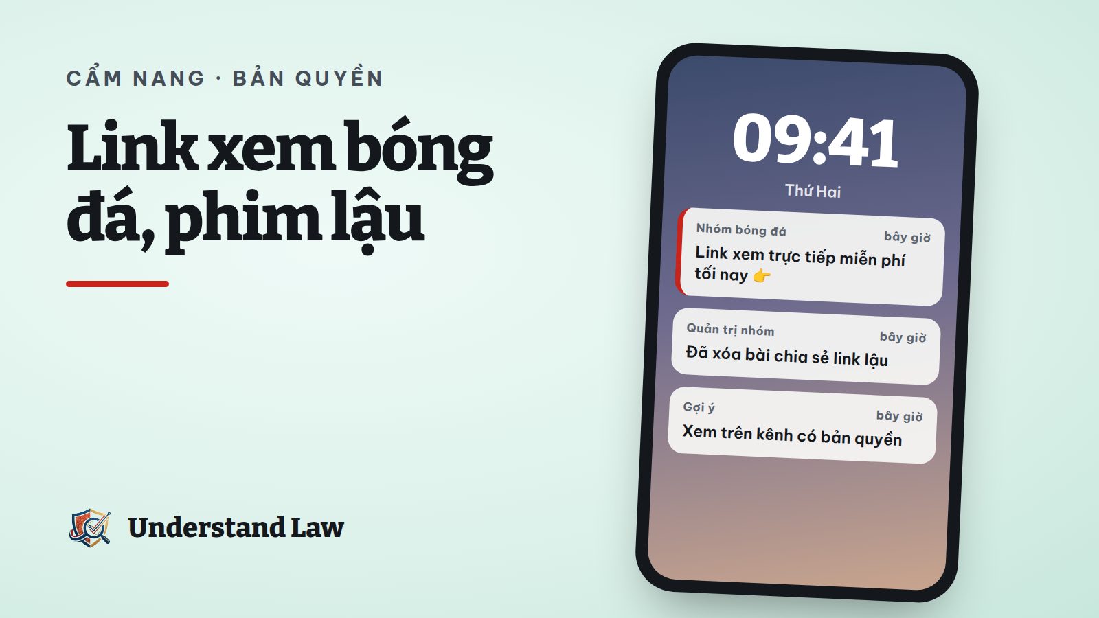 Màn hình điện thoại với tin nhắn nhóm chia sẻ link xem bóng đá lậu bị đánh dấu cảnh báo