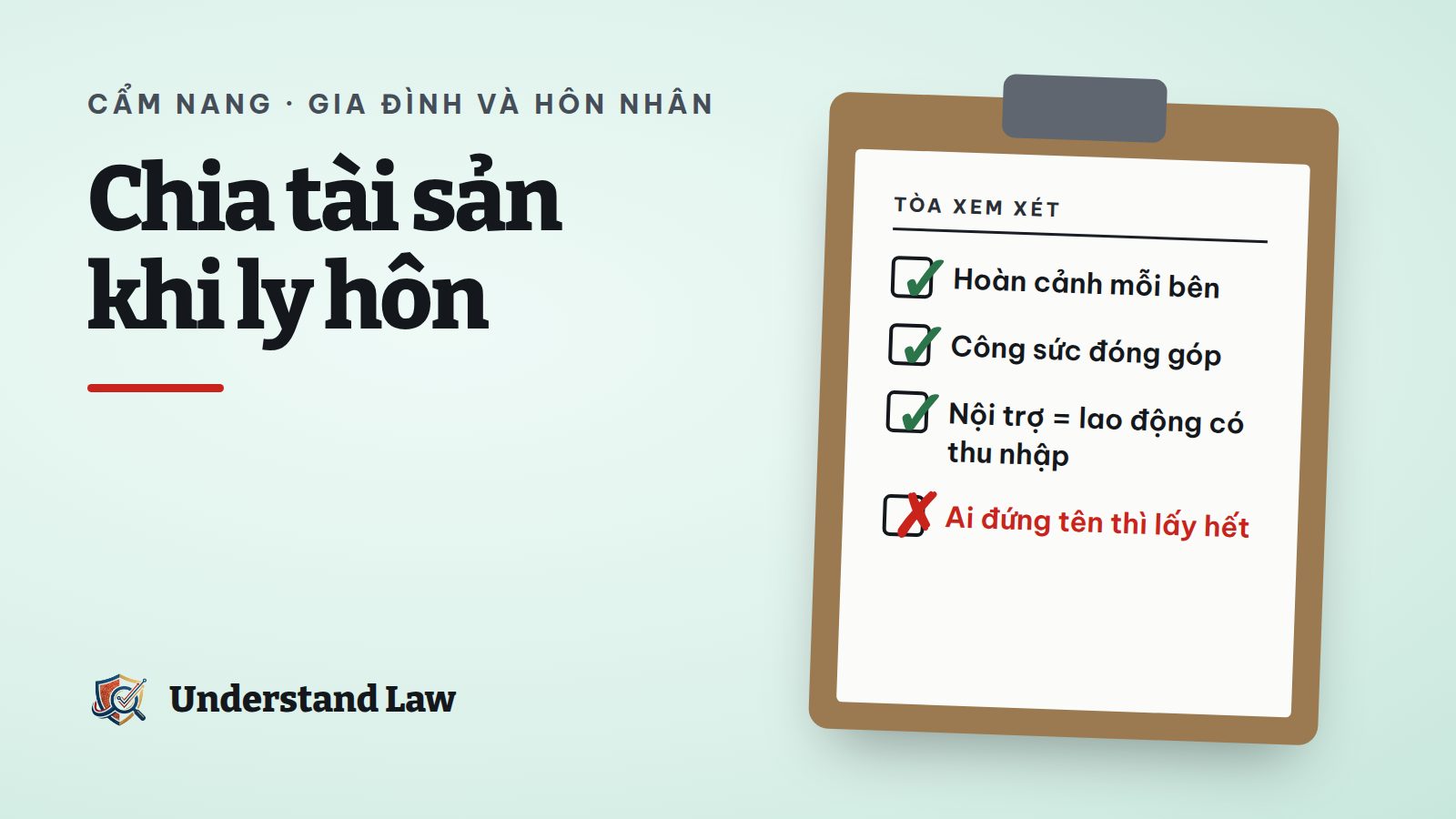 Cán cân công lý với một bên là ngôi nhà, một bên là tạp dề nội trợ
