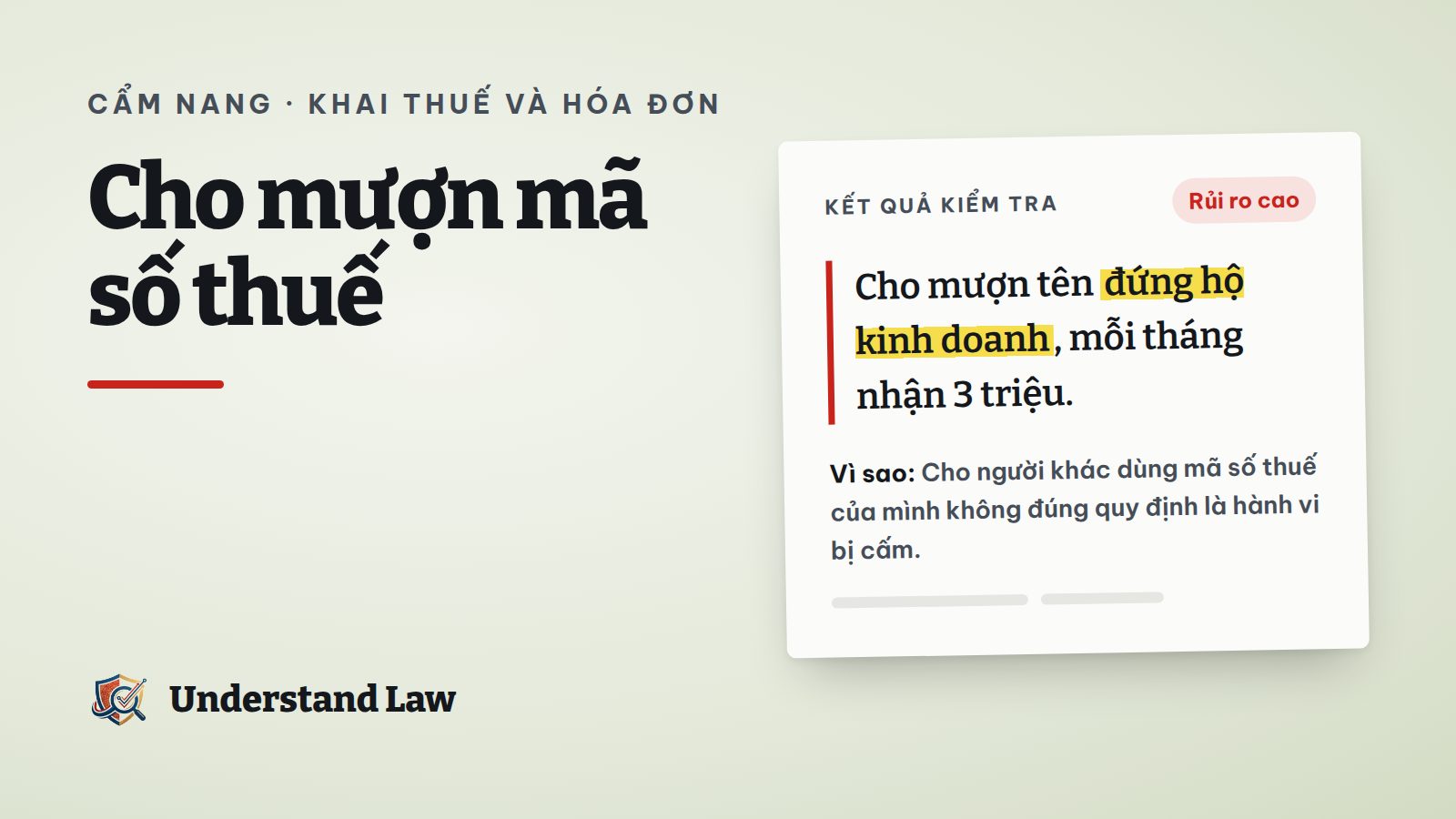 Kết quả kiểm tra rủi ro cao cho lời mời cho mượn tên đăng ký hộ kinh doanh