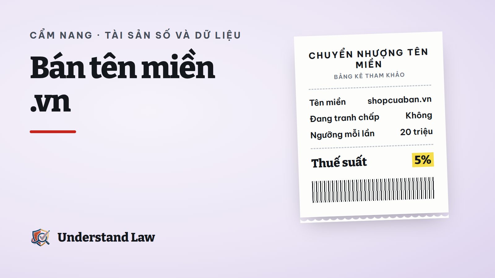Bảng kê tham khảo chuyển nhượng tên miền .vn với thuế 5% phần vượt 20 triệu