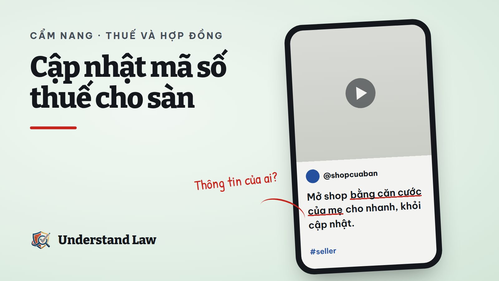 Khung điện thoại với thông báo sàn yêu cầu cập nhật mã số thuế