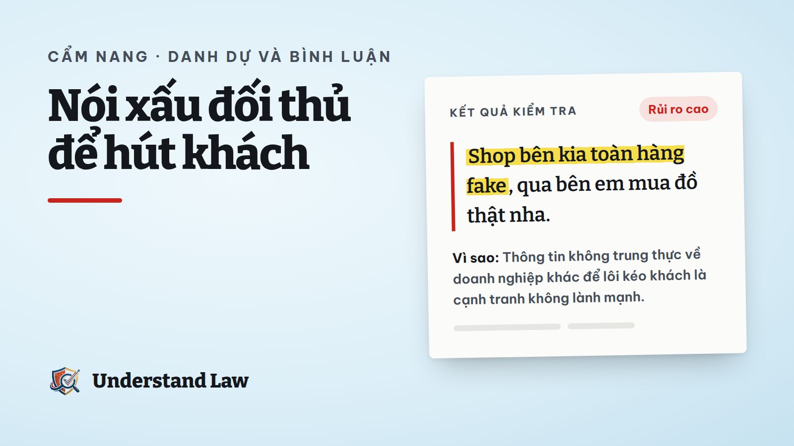 Kết quả kiểm tra rủi ro cao cho câu nói shop bên kia toàn hàng fake