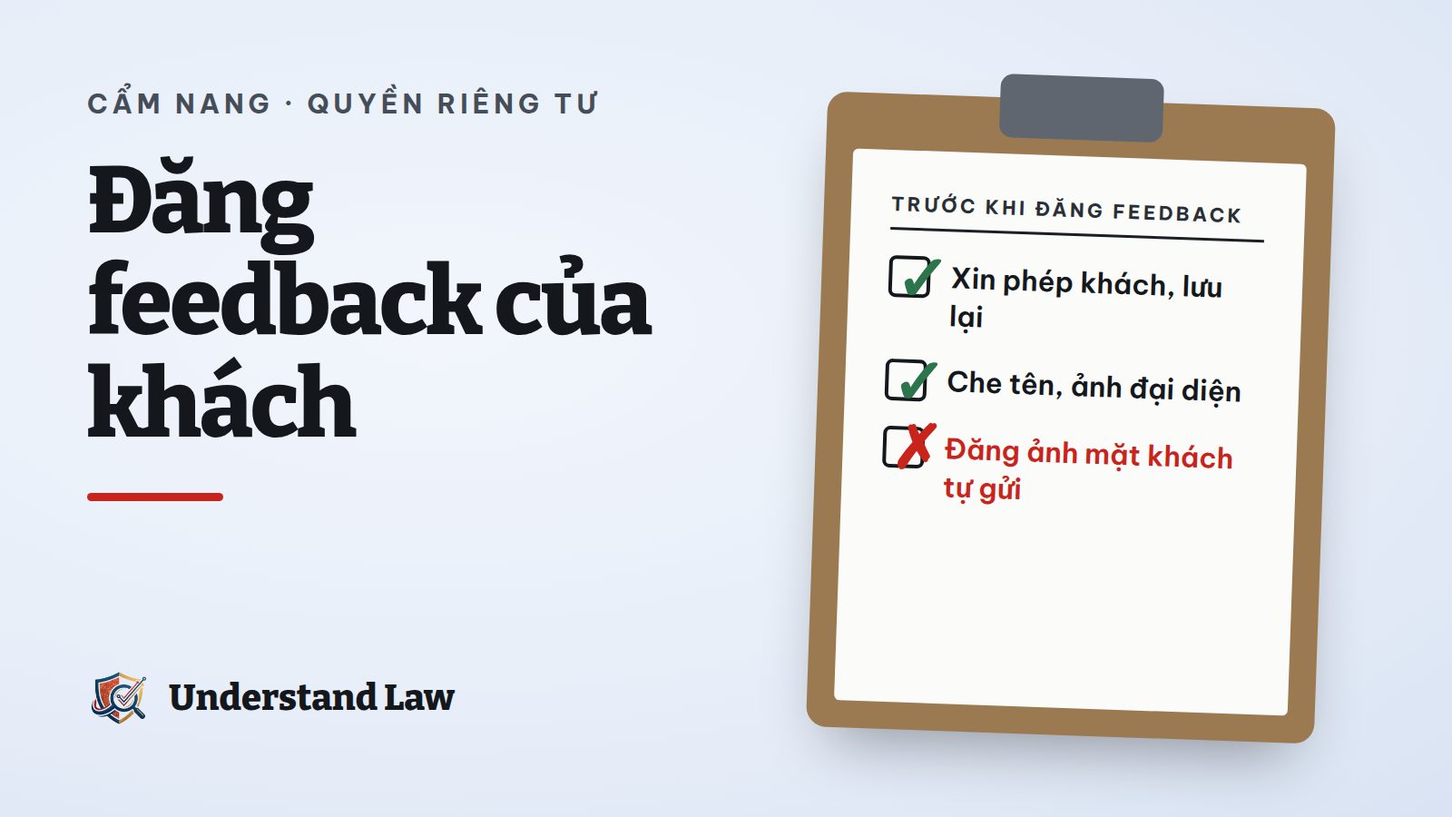 Bảng kẹp giấy liệt kê việc cần làm trước khi đăng feedback khách hàng