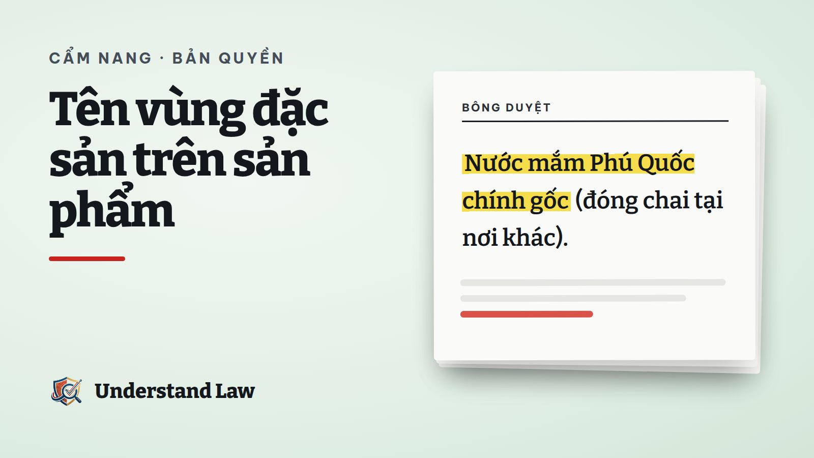 Tờ bông duyệt với câu nước mắm Phú Quốc chính gốc được tô vàng