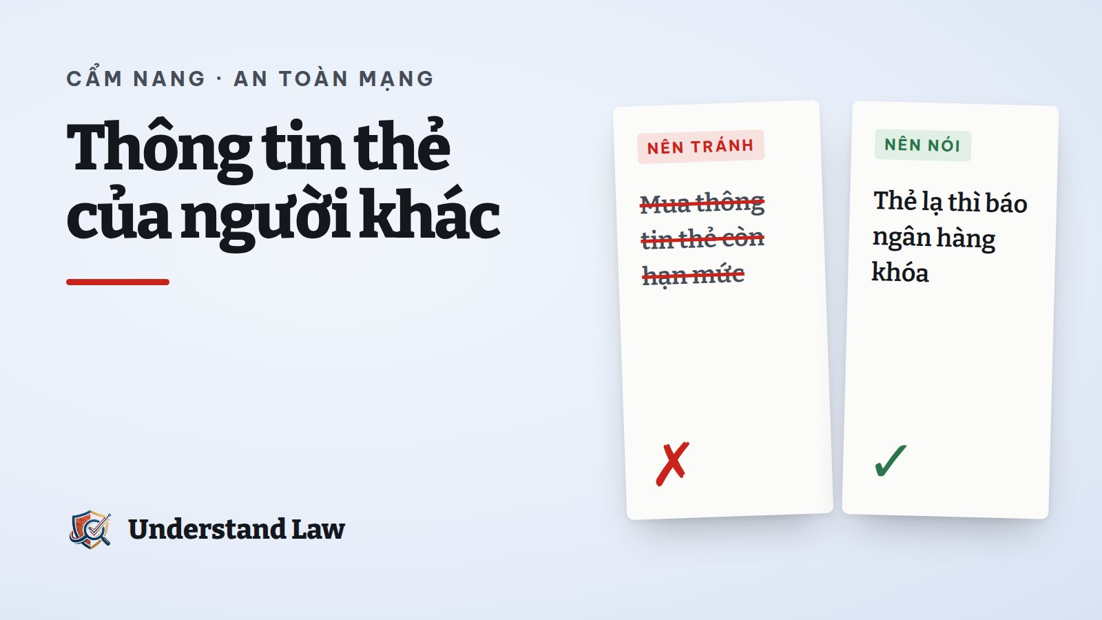 Hai thẻ so sánh hành vi nên tránh và nên làm với thông tin thẻ