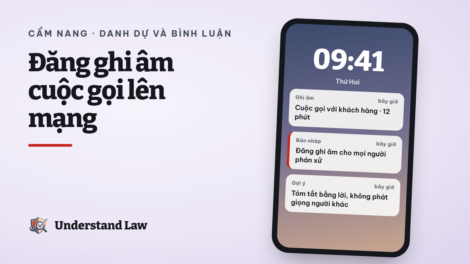 Màn hình điện thoại với thông báo bản ghi âm cuộc gọi sắp được đăng công khai