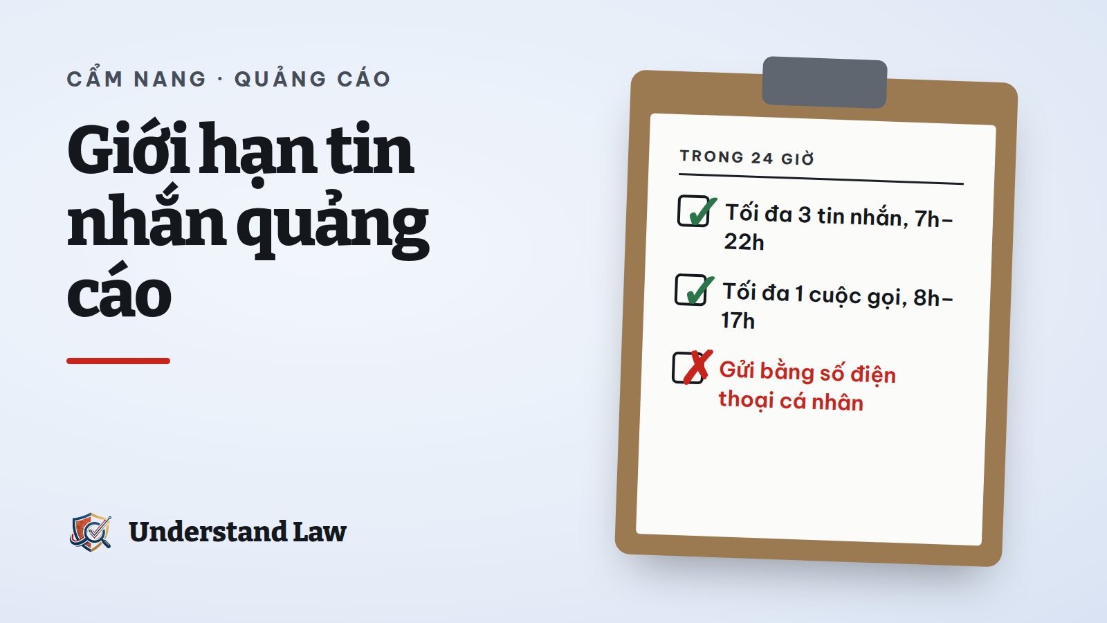 Bảng kẹp giấy liệt kê giới hạn khi gửi tin nhắn quảng cáo