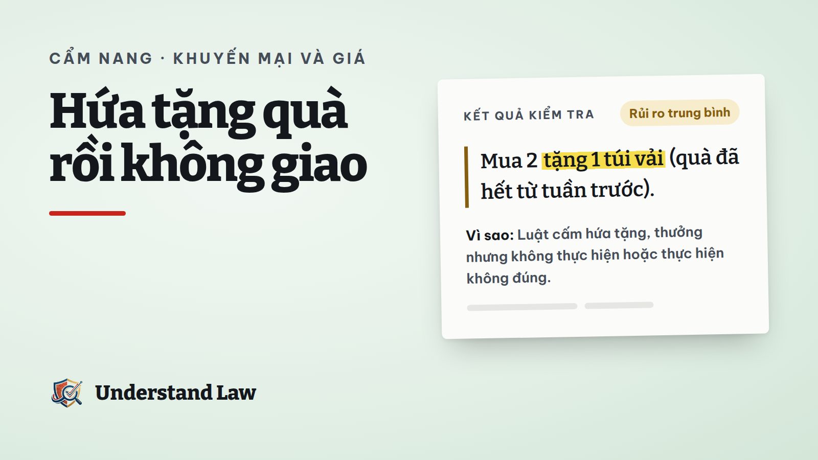 Thẻ kết quả kiểm tra cho lời hứa quà tặng kèm khi đã hết quà