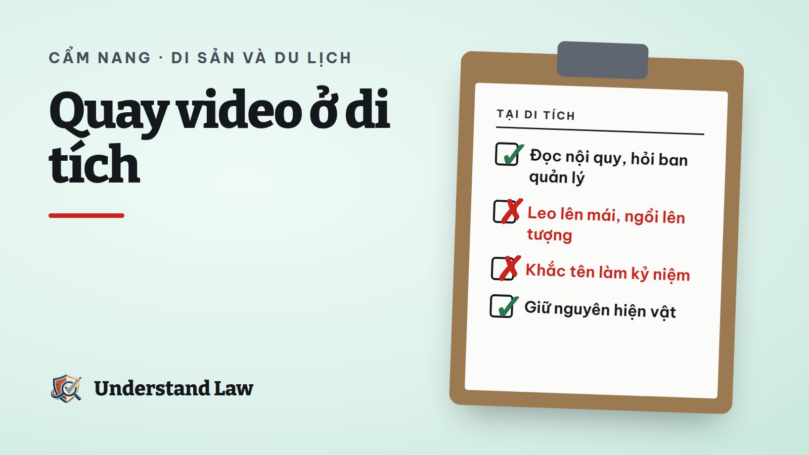 Bảng kiểm khi quay phim, chụp ảnh tại di tích