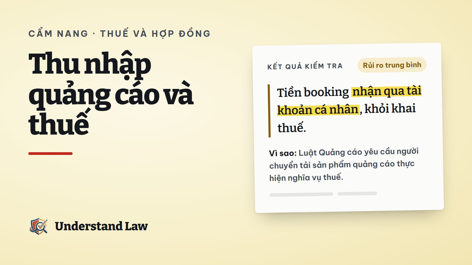 Thẻ kết quả kiểm tra cho câu nhận tiền booking không cần khai thuế