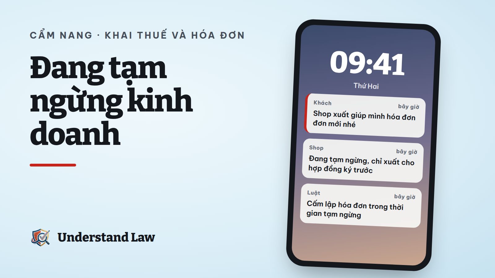 Biển tạm ngừng kinh doanh cạnh máy in hóa đơn