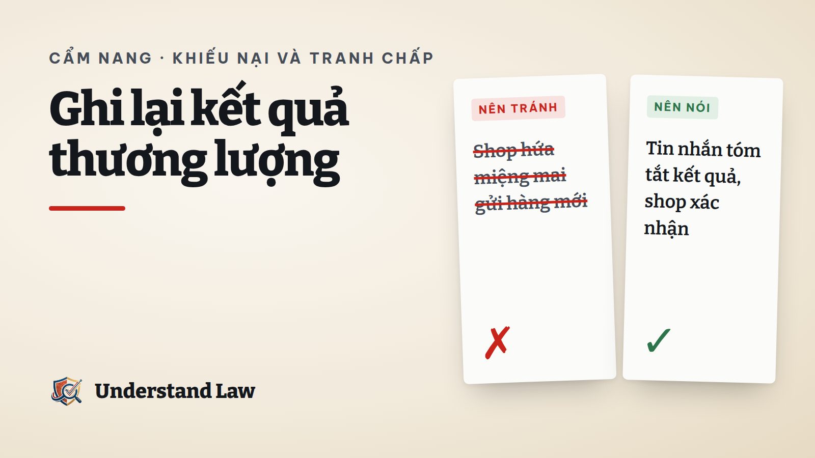 Hai cột so sánh thỏa thuận miệng và văn bản kết quả thương lượng có xác nhận