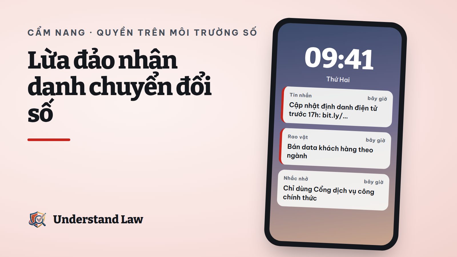 Màn hình điện thoại với tin nhắn giả mạo yêu cầu cập nhật định danh điện tử