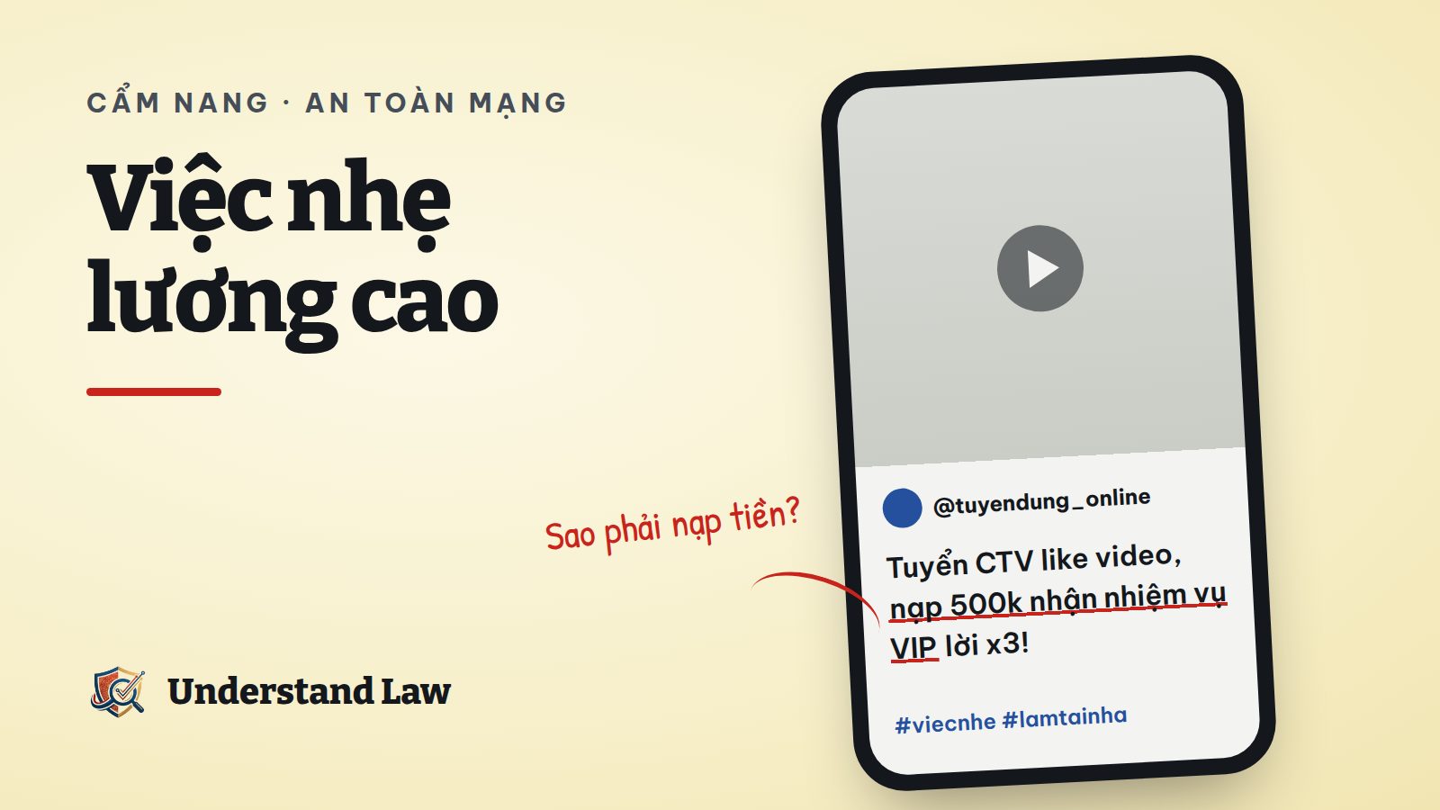 Khung điện thoại với tin nhắn tuyển cộng tác viên like video