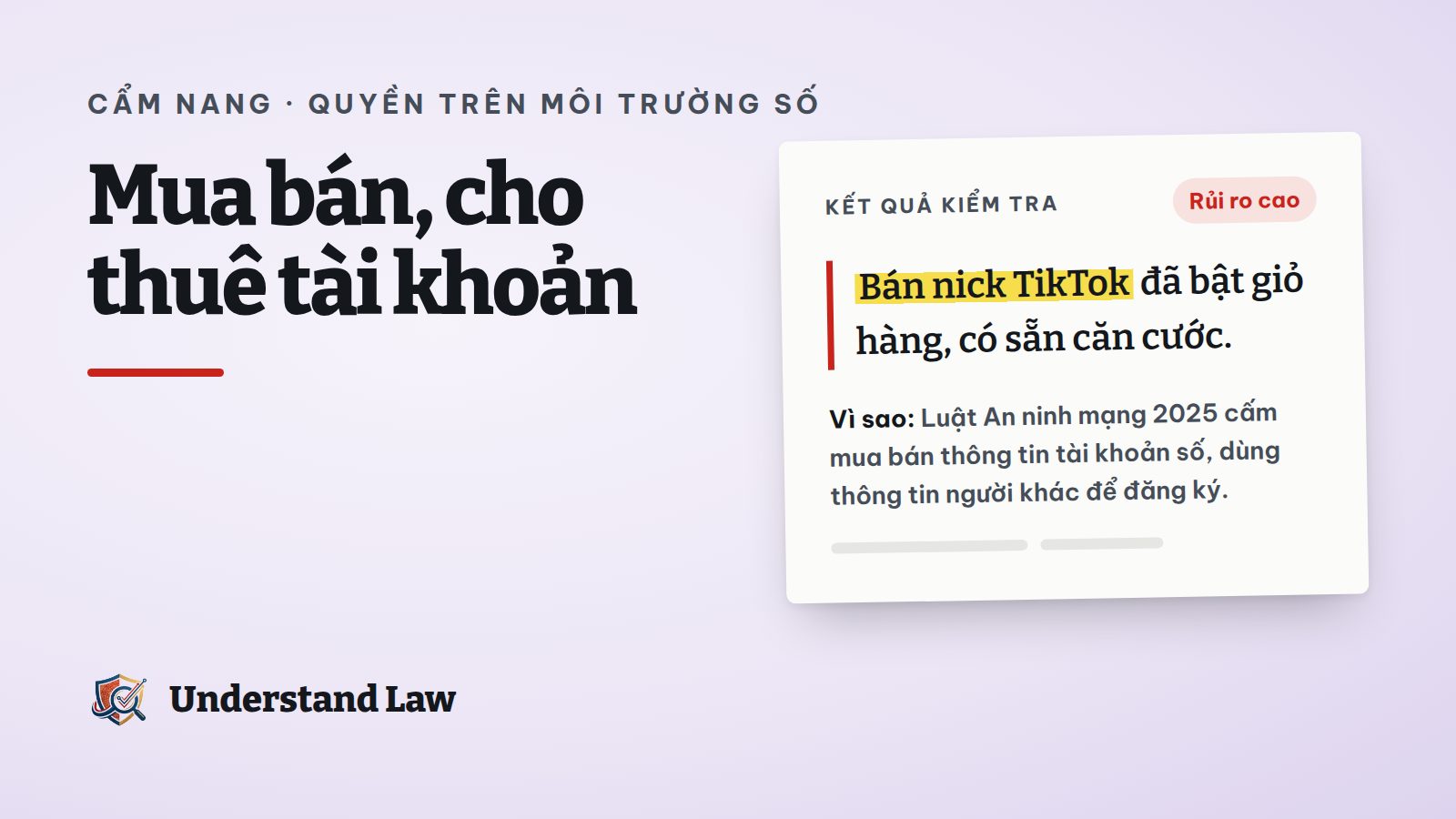Kết quả kiểm tra rủi ro cao cho bài rao bán tài khoản TikTok đã bật giỏ hàng