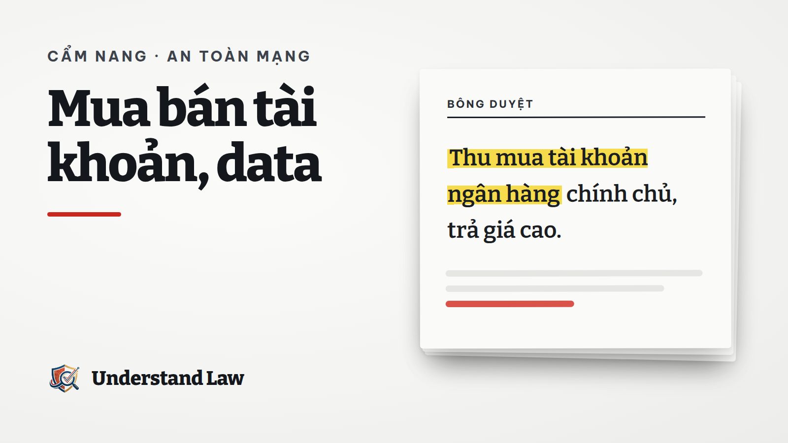 Tờ bông duyệt với câu thu mua tài khoản ngân hàng chính chủ được tô vàng
