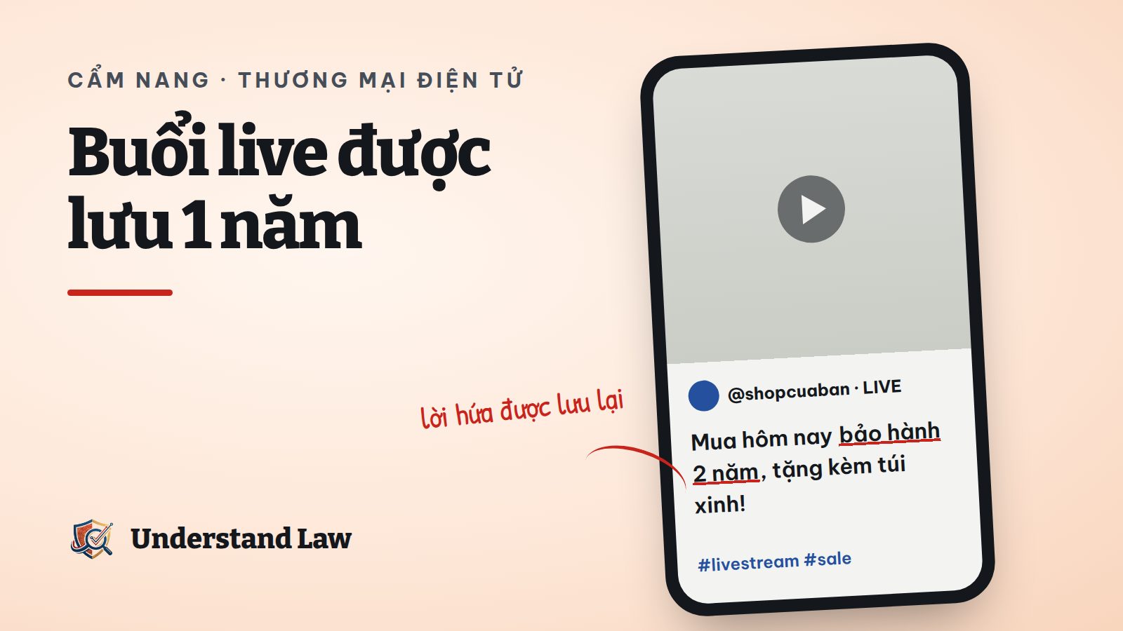 Khung điện thoại phát livestream với ghi chú buổi live được lưu một năm