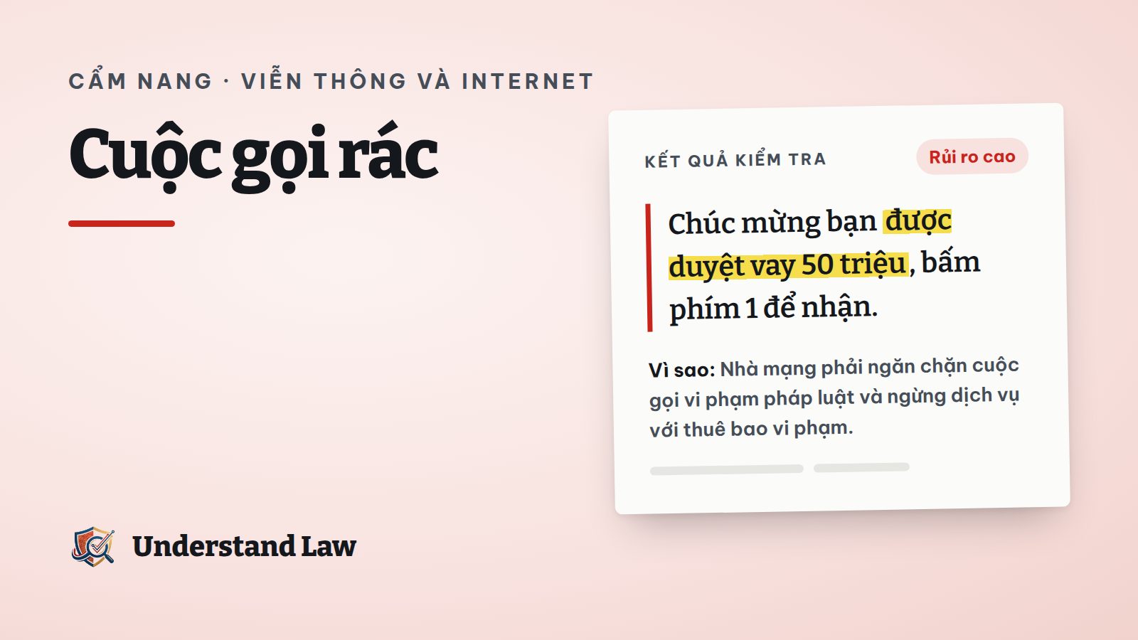 Điện thoại hiển thị cuộc gọi lạ bị gạch chéo bởi tấm khiên