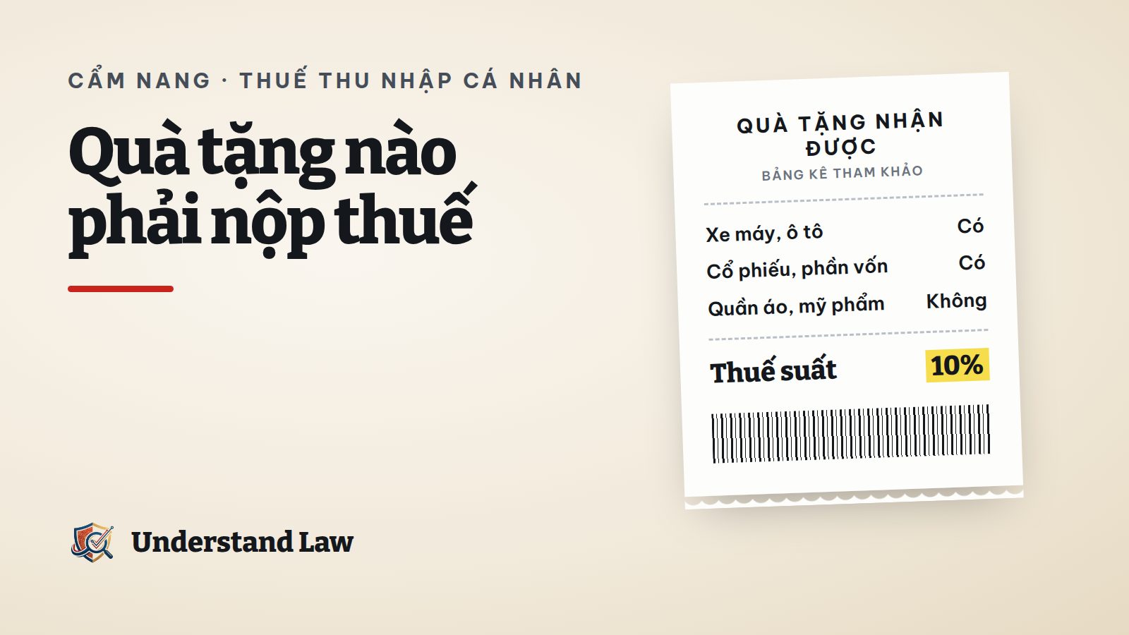 Bảng kê tham khảo quà tặng là xe, cổ phiếu chịu thuế 10% phần vượt 20 triệu