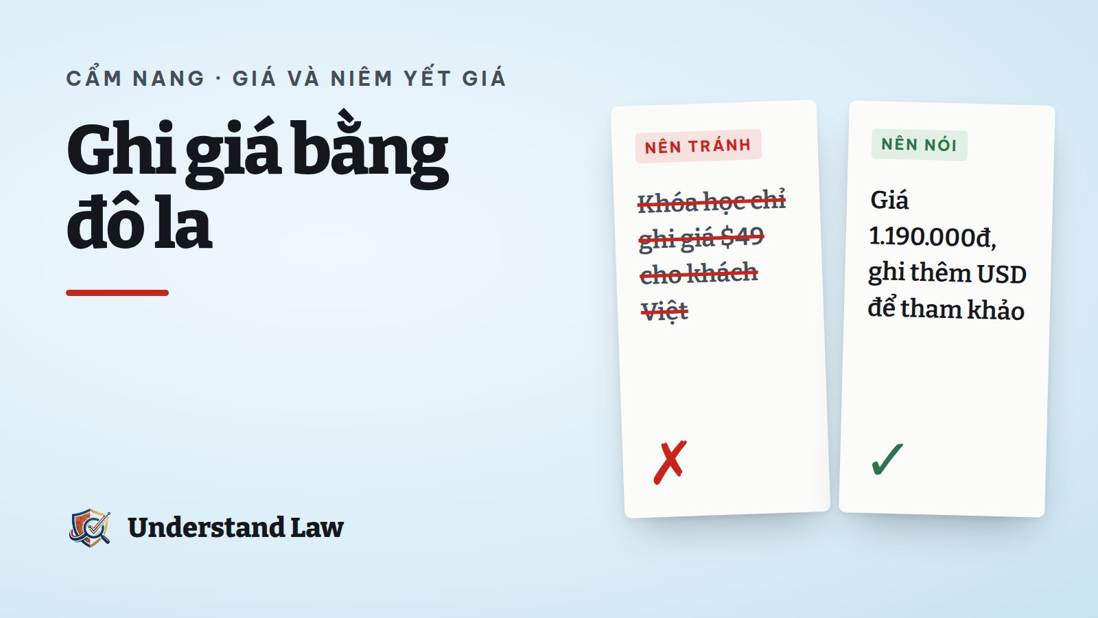 Hai cột so sánh ghi giá chỉ bằng đô la và ghi giá Đồng Việt Nam là chính