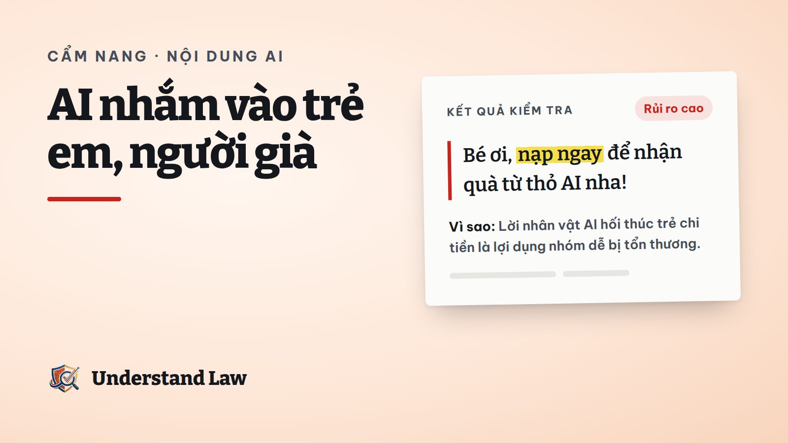 Kết quả kiểm tra đánh dấu rủi ro cao cho câu nhân vật AI hối thúc trẻ nạp tiền