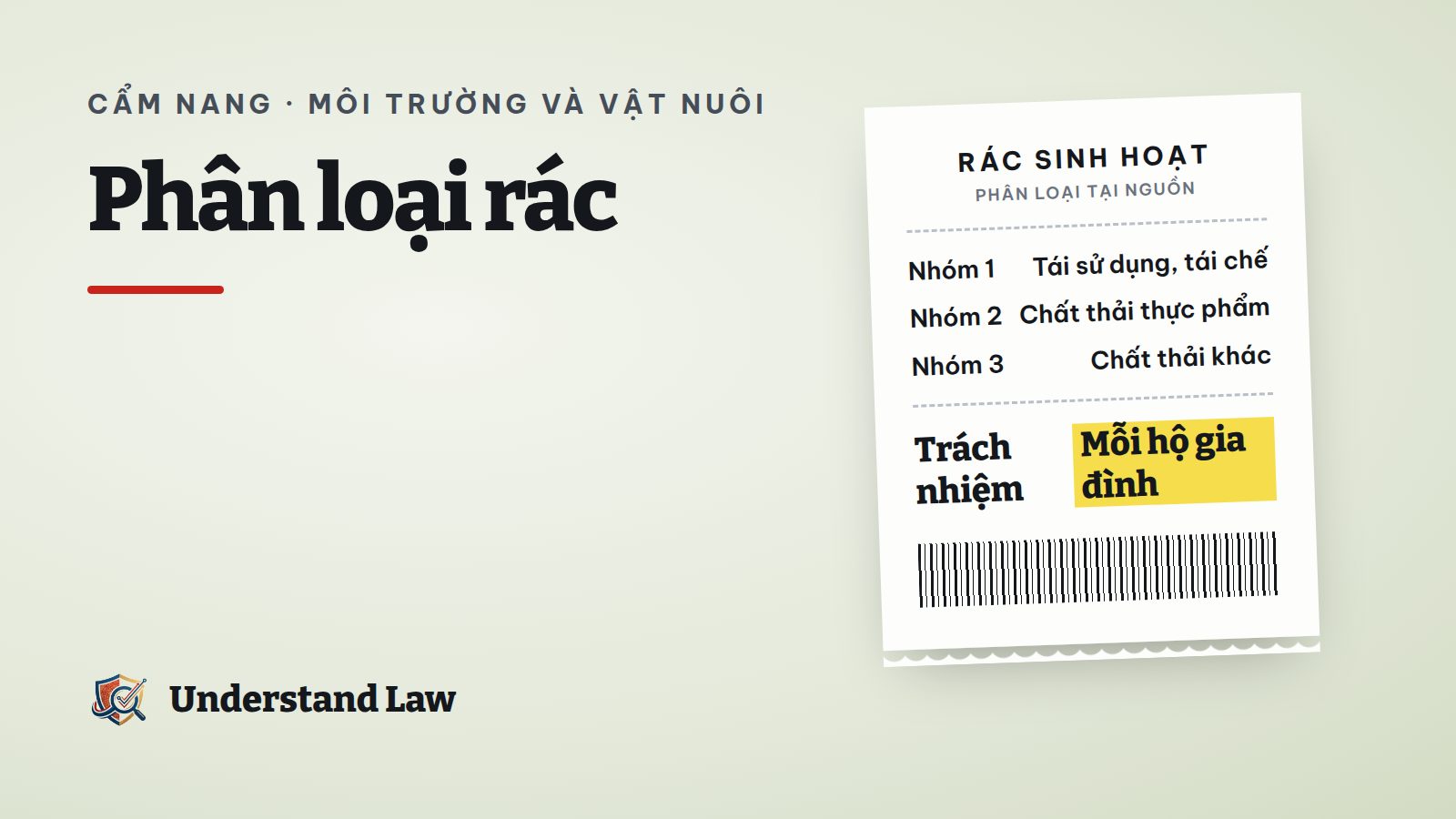 Ba thùng rác màu xanh, cam, xám xếp cạnh nhau trong bếp