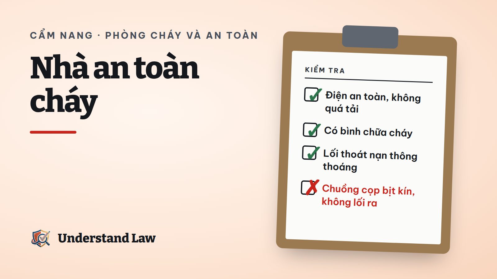 Căn bếp gia đình có bình chữa cháy treo cạnh cửa