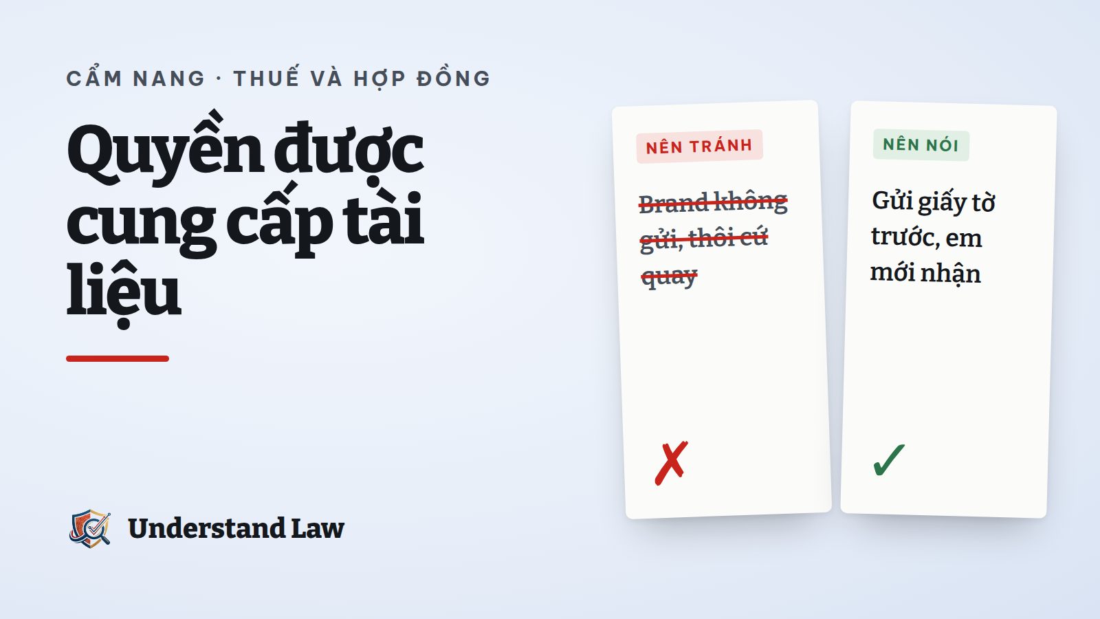 Hai thẻ so sánh cách trả lời khi Brand không gửi tài liệu