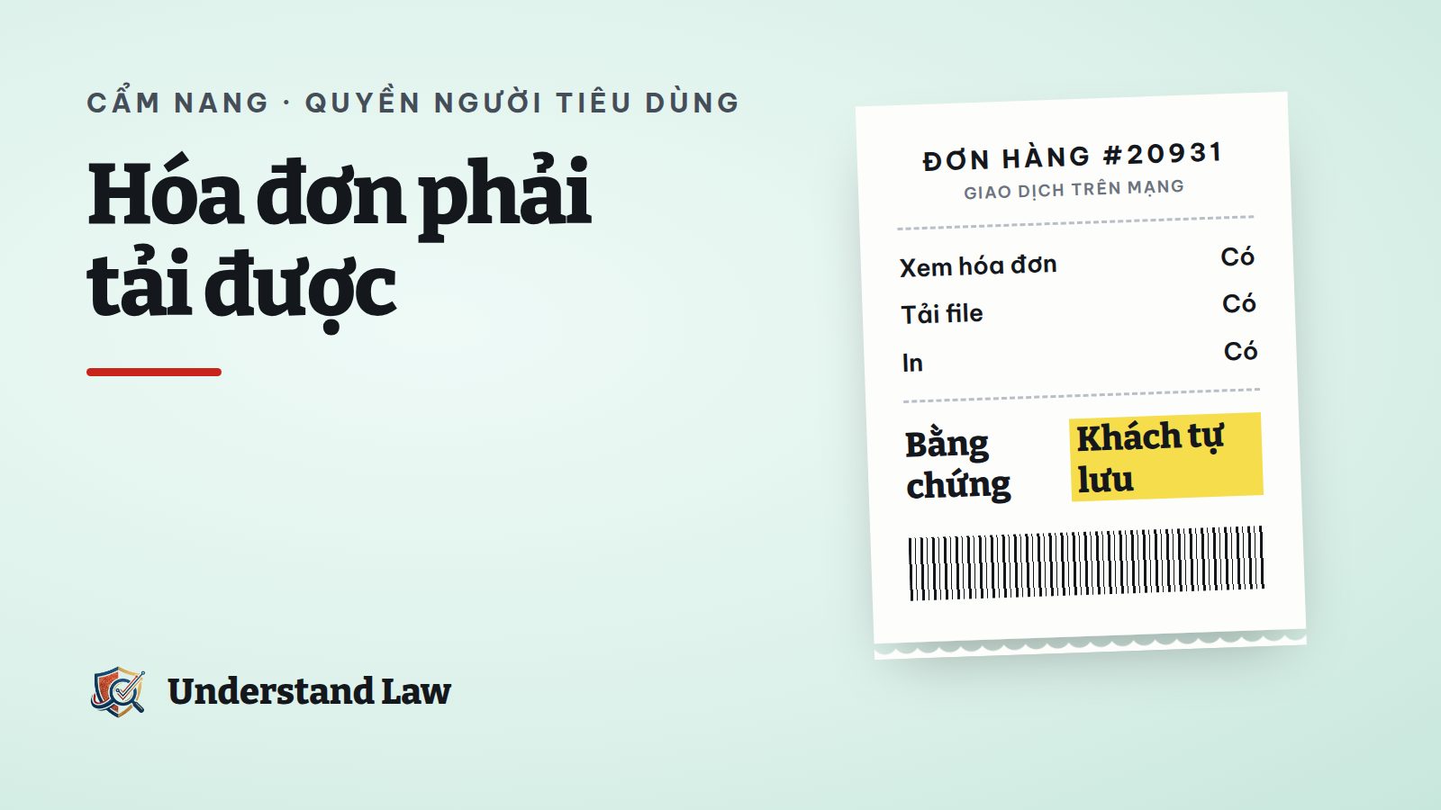 Biên nhận đơn hàng có nút tải và in