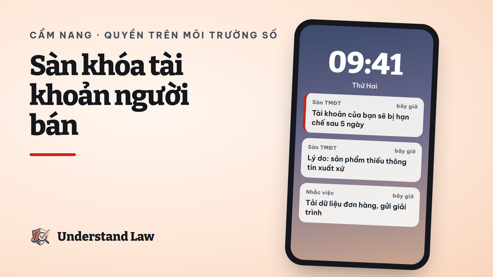 Màn hình điện thoại với thông báo sàn sẽ hạn chế tài khoản sau 5 ngày