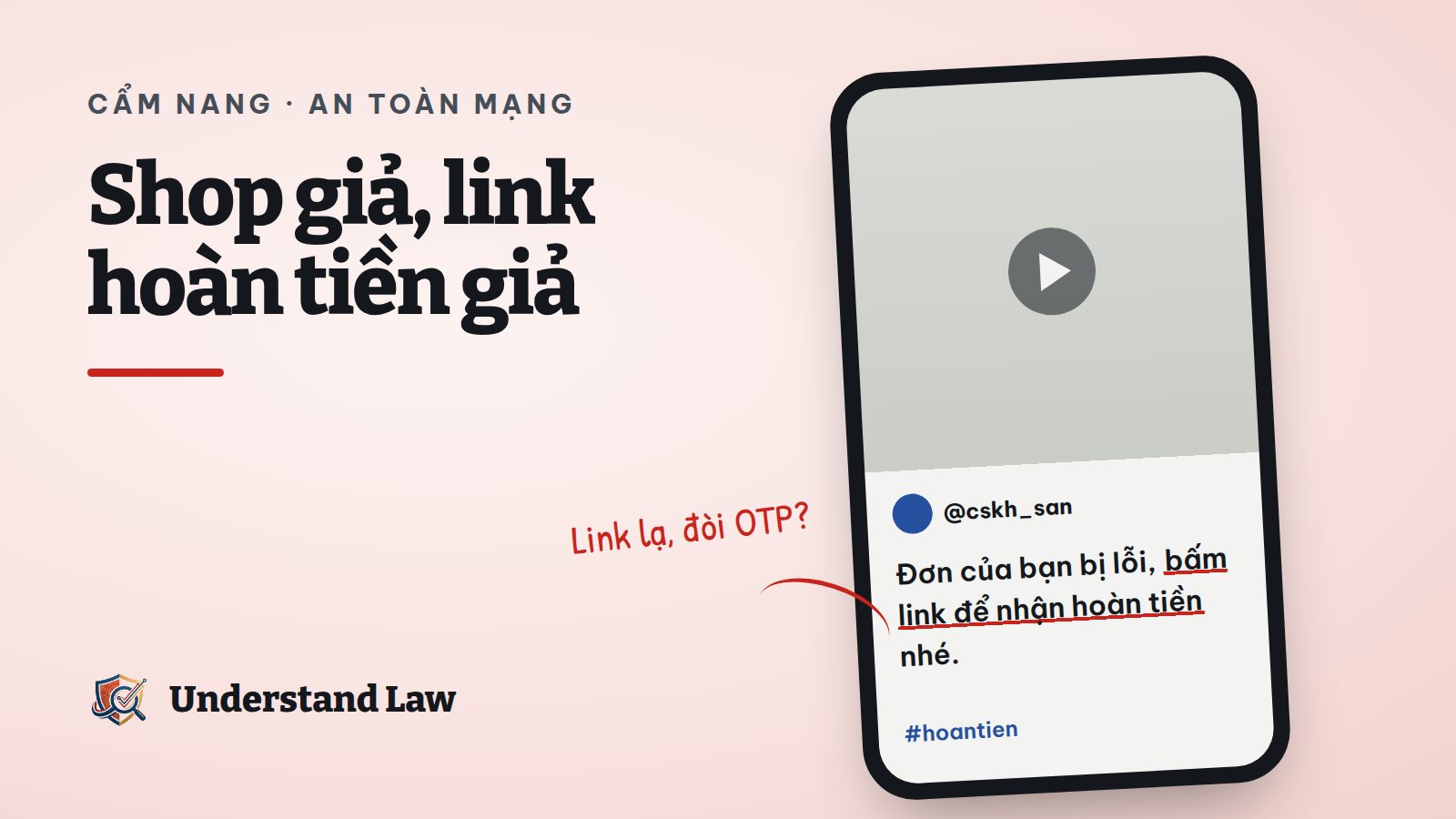 Khung điện thoại với tin nhắn mời bấm link nhận hoàn tiền