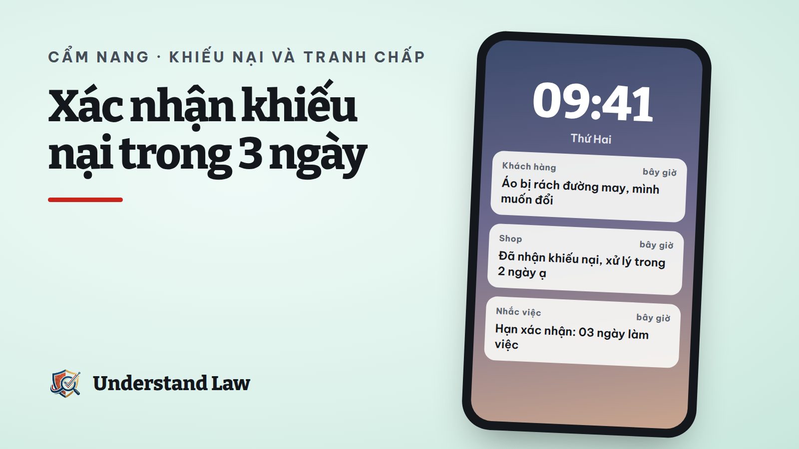 Màn hình điện thoại với tin nhắn shop xác nhận đã nhận khiếu nại