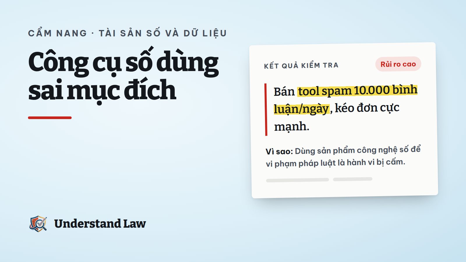 Kết quả kiểm tra rủi ro cao cho bài rao bán tool spam bình luận hàng loạt