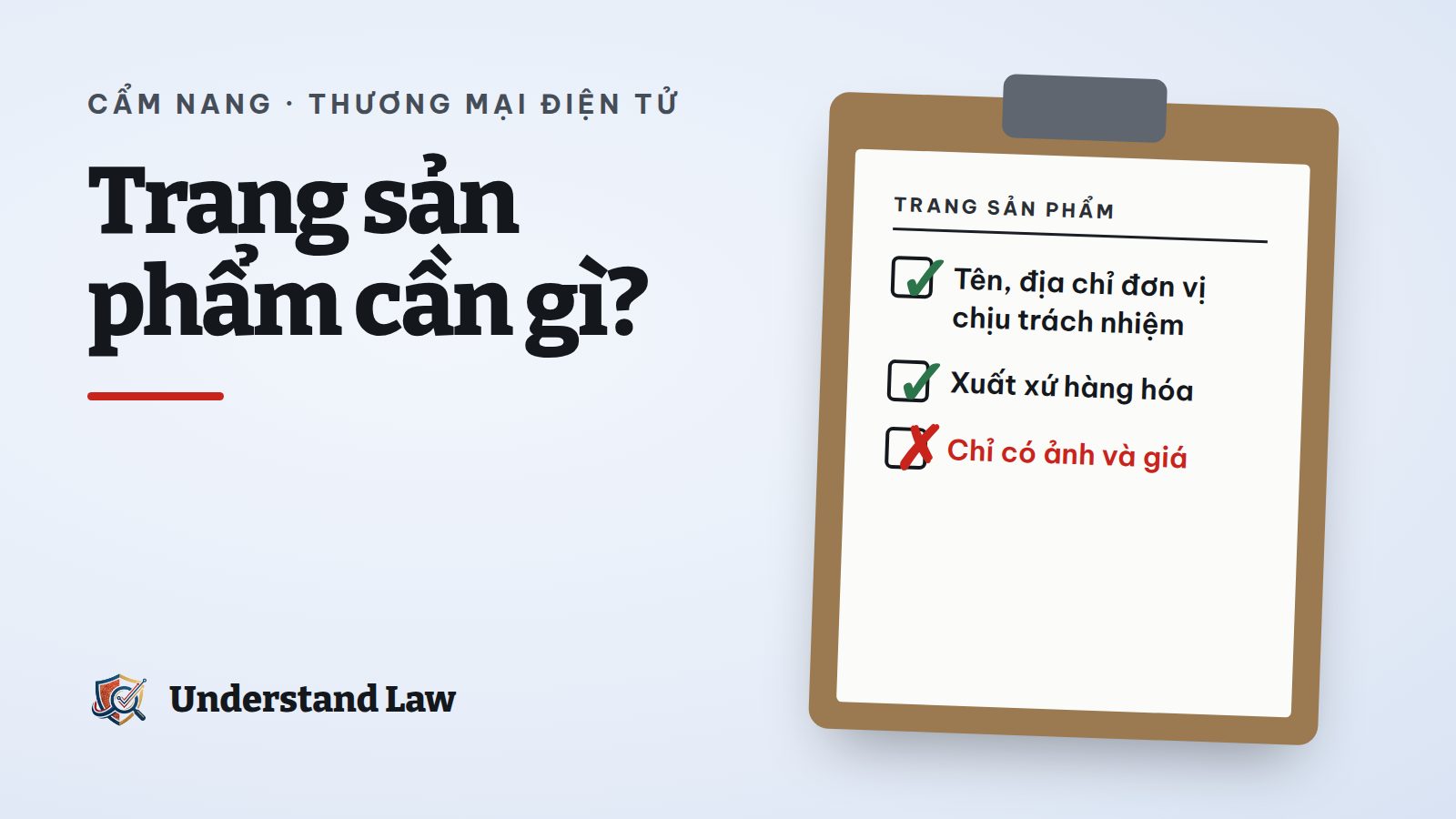 Bảng kẹp giấy liệt kê thông tin bắt buộc trên trang sản phẩm