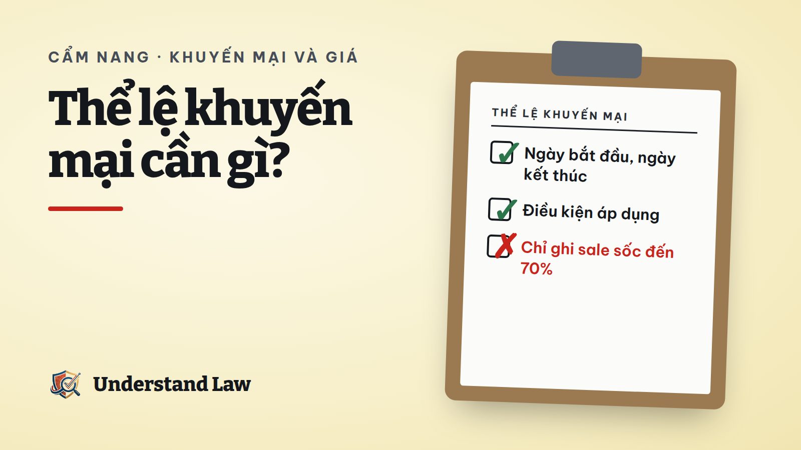 Bảng kẹp giấy liệt kê thông tin phải công bố khi chạy khuyến mại