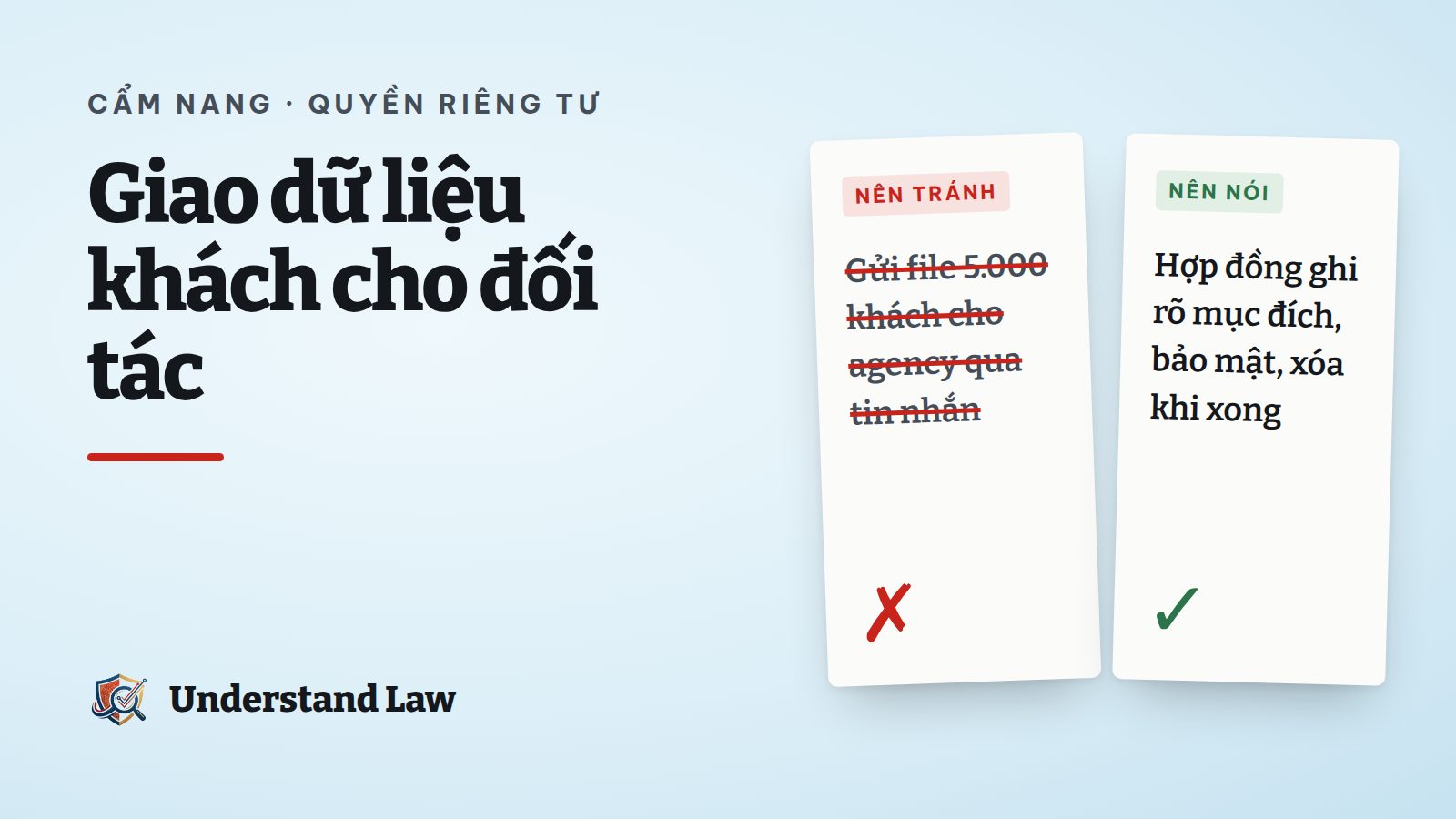 Hai cột so sánh gửi file khách cho agency qua tin nhắn và ký hợp đồng xử lý dữ liệu