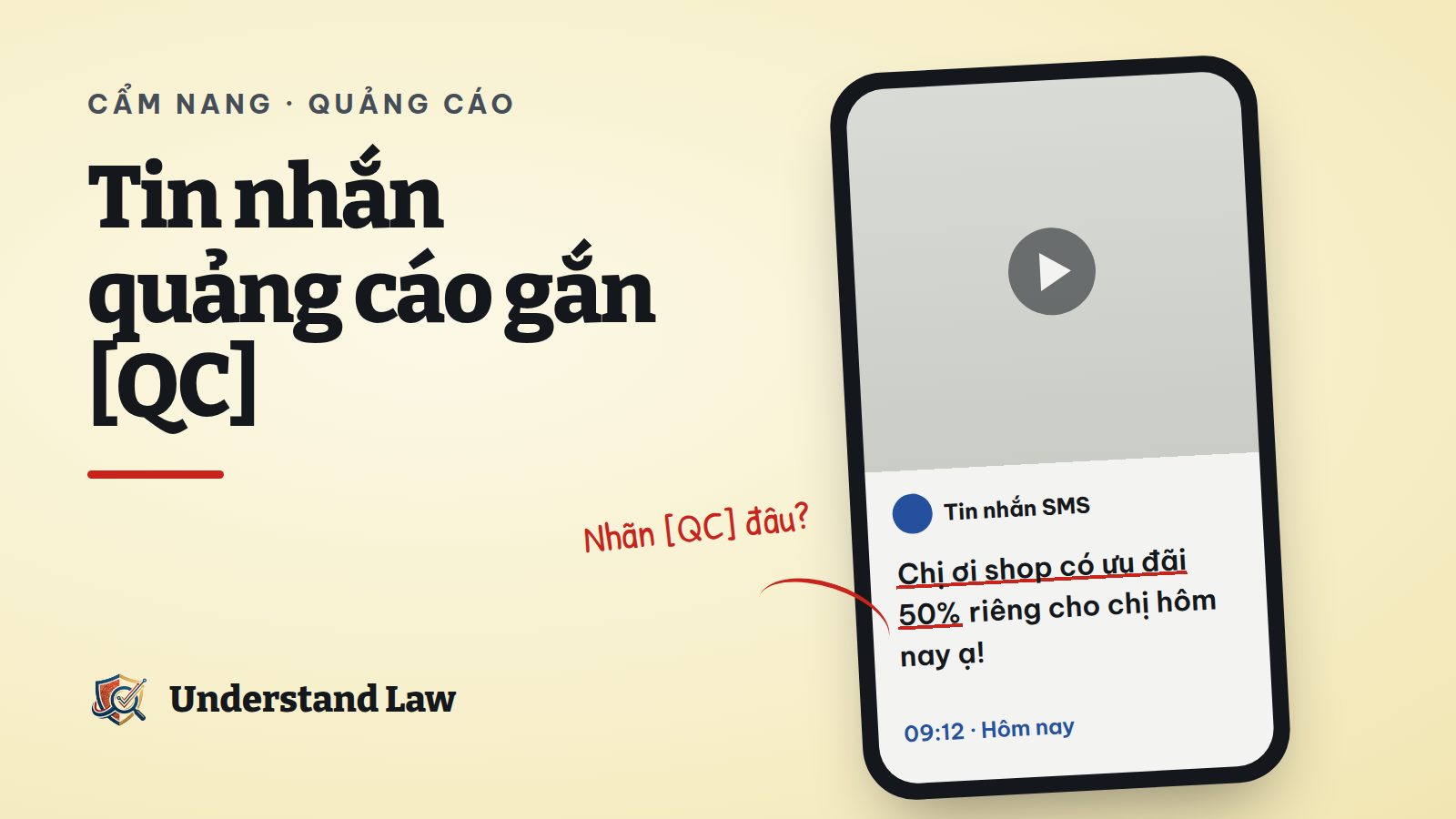 Khung điện thoại với tin nhắn khuyến mại không có nhãn QC