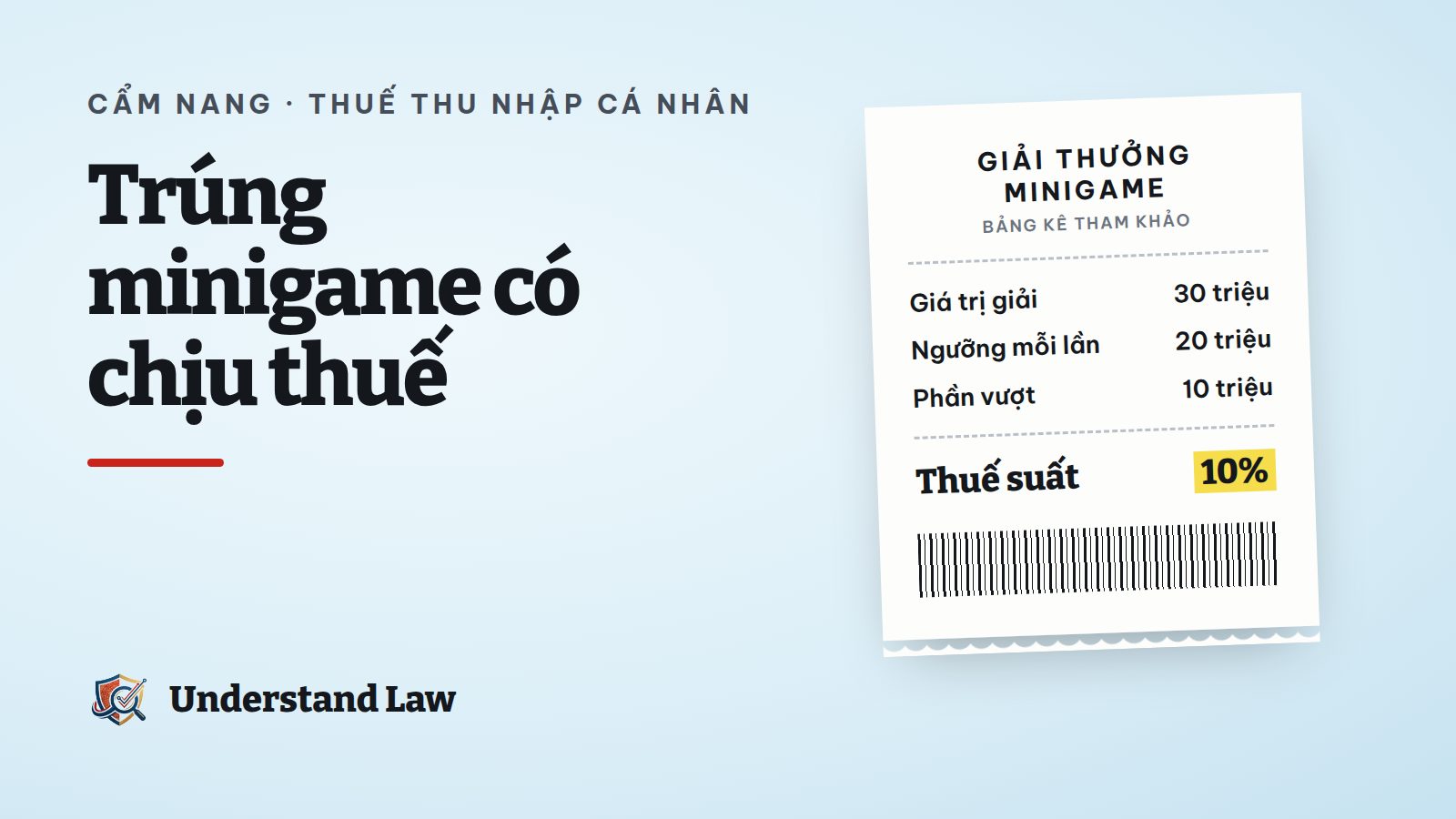Bảng kê tham khảo thuế 10% trên phần giải thưởng vượt 20 triệu
