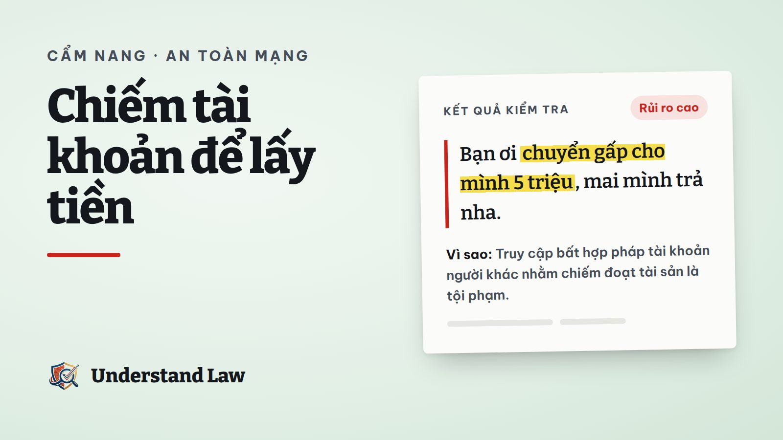 Thẻ kết quả kiểm tra rủi ro cao cho tin nhắn vay tiền gấp từ tài khoản bị chiếm