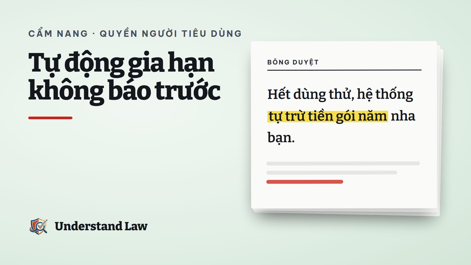 Tờ bông duyệt với câu tự động gia hạn gói năm được tô vàng
